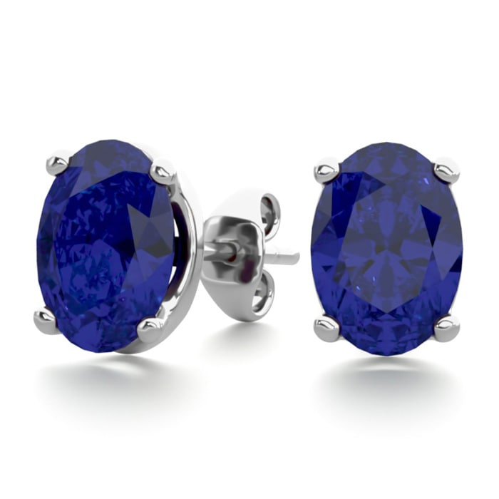 2 Carat Oval Shape Sapphire Stud Earrings In Sterling Silver. Beautiful Blue Sapphires In Solid Silver!