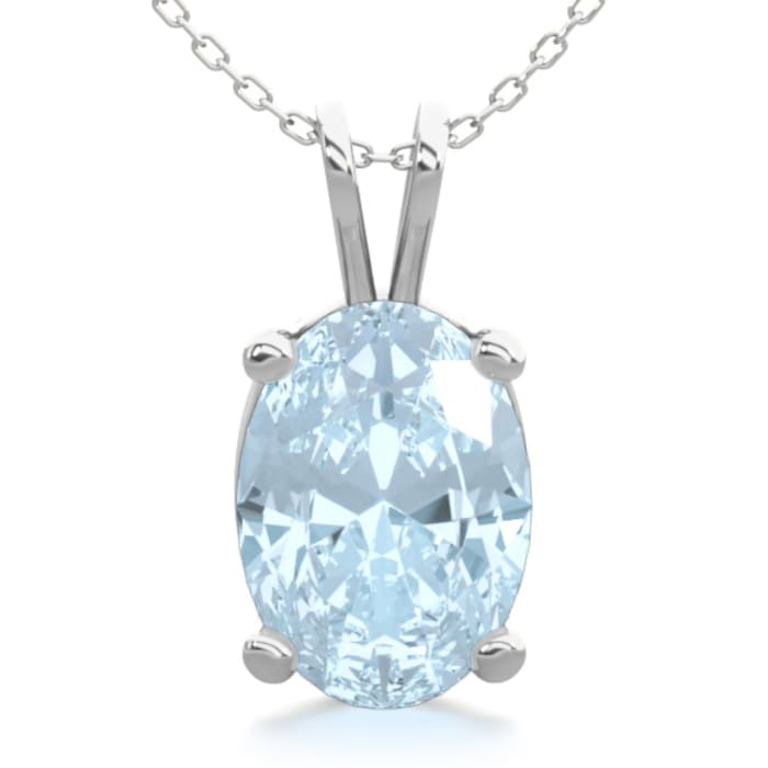 3/4 Carat Oval Shape Aquamarine Necklace In Sterling Silver, 18 Inches