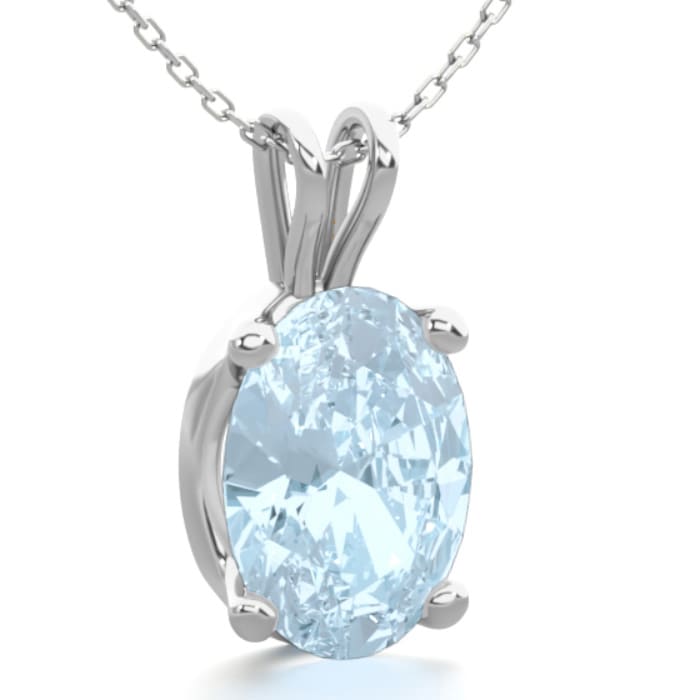 3/4 Carat Oval Shape Aquamarine Necklace In Sterling Silver, 18 Inches