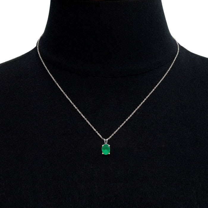 3/4 Carat Oval Shape Emerald Necklaces In Sterling Silver, 18 Inch Chain