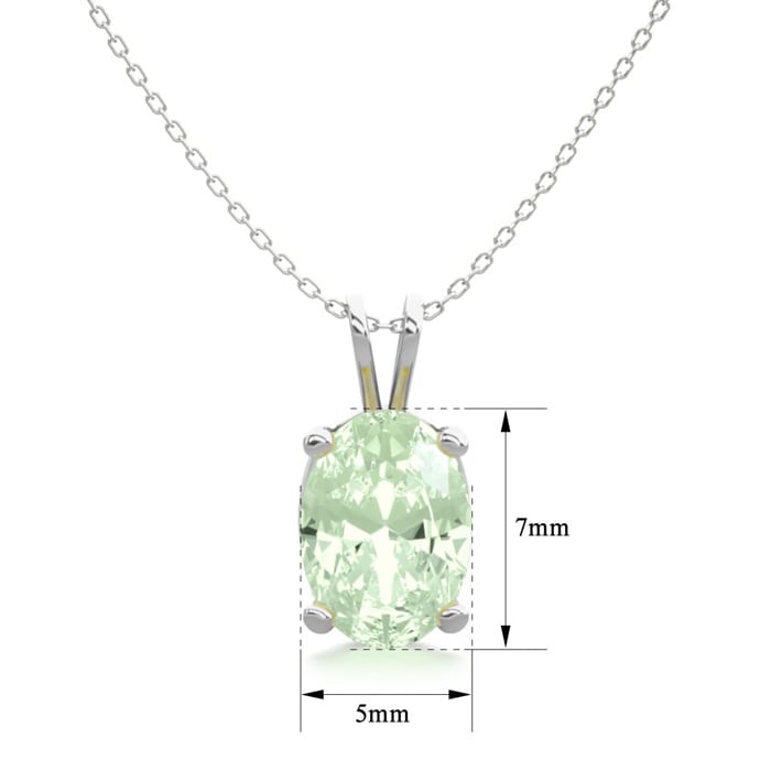 3/4 Carat Oval Shape Green Amethyst Necklace In Sterling Silver, 18 Inches