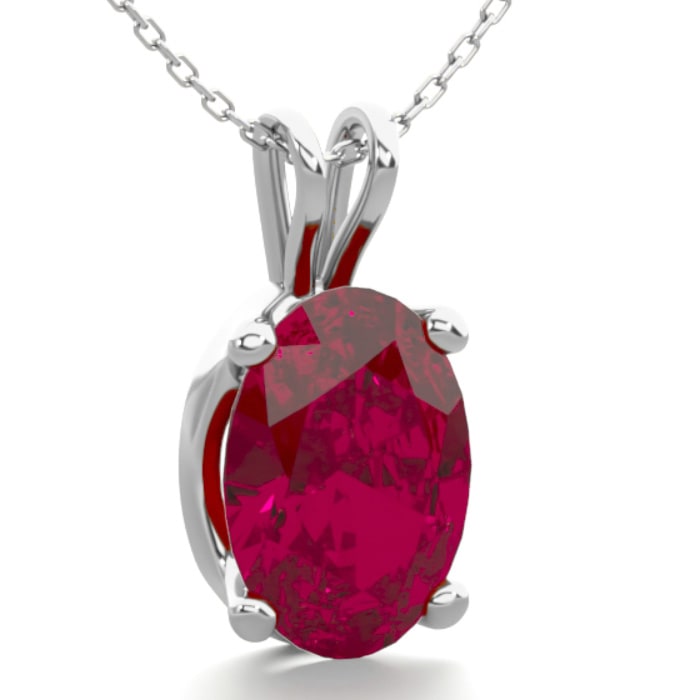 1 Carat Oval Shape Ruby Necklace In Sterling Silver, 18 Inches