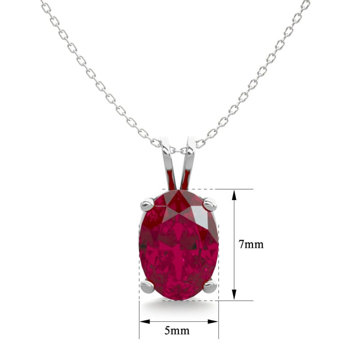 1 Carat Oval Shape Ruby Necklace In Sterling Silver, 18 Inches