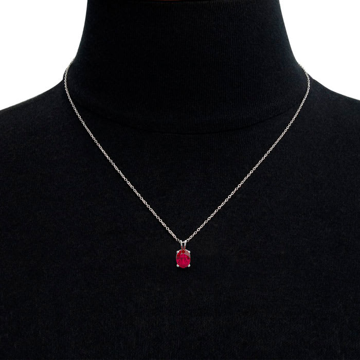 1 Carat Oval Shape Ruby Necklace In Sterling Silver, 18 Inches
