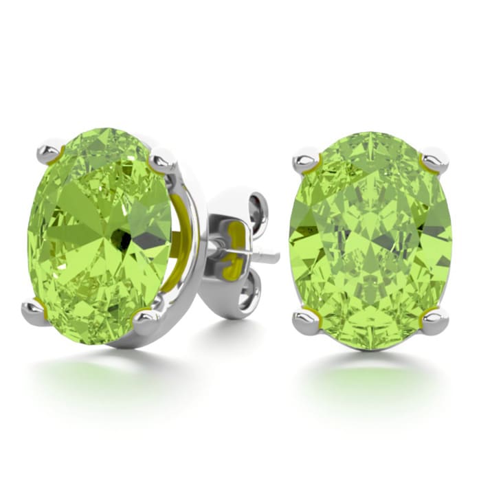 2 3/4 Carat Oval Shape Peridot Stud Earrings In Sterling Silver