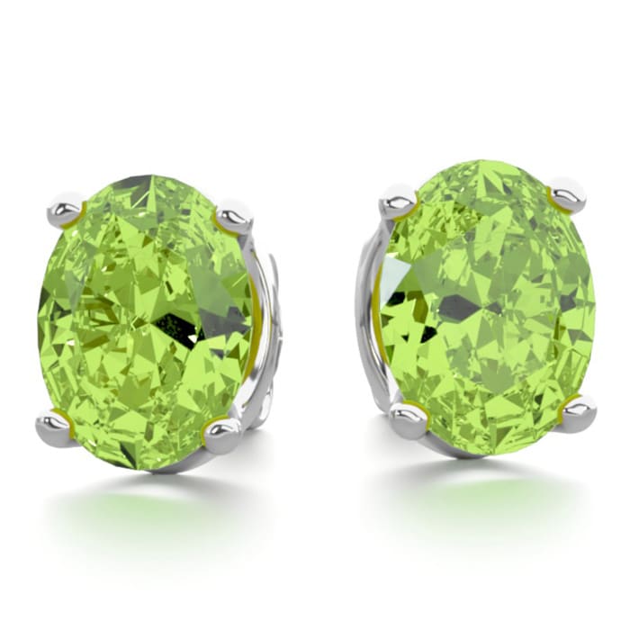 2 3/4 Carat Oval Shape Peridot Stud Earrings In Sterling Silver