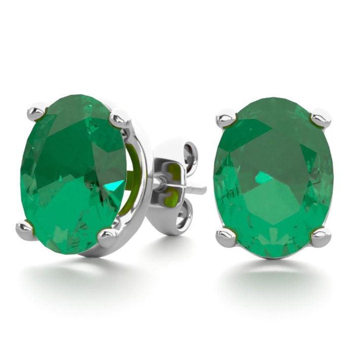 2 1/3 Carat Oval Shape Emerald Stud Earrings In Sterling Silver