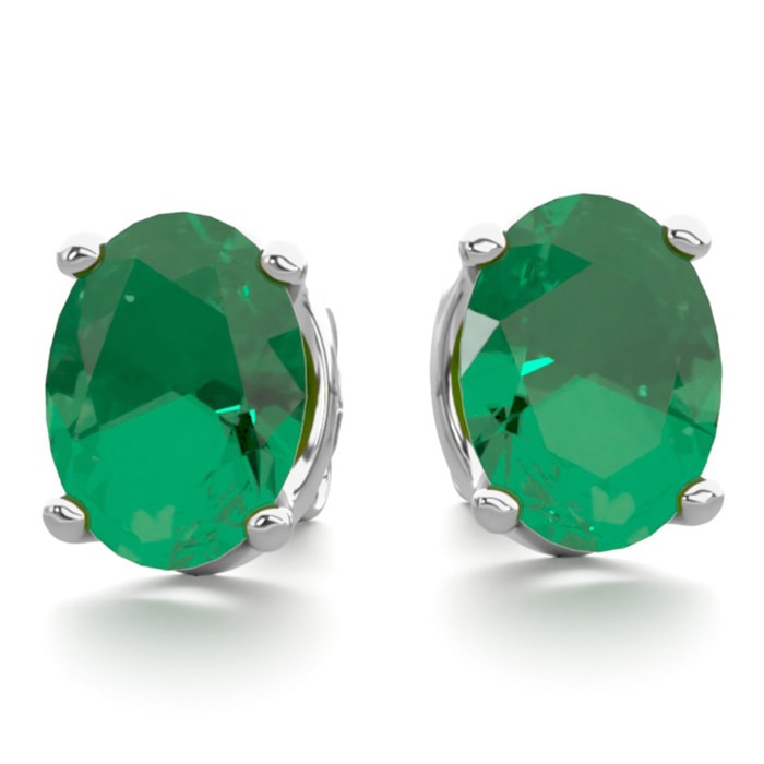 2 1/3 Carat Oval Shape Emerald Stud Earrings In Sterling Silver