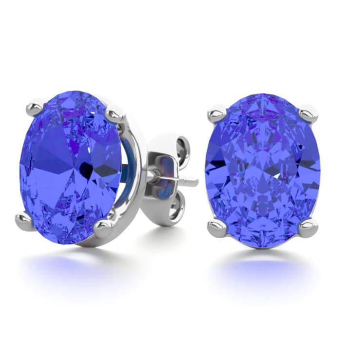 2 1/2 Carat Oval Shape Tanzanite Stud Earrings In Sterling Silver