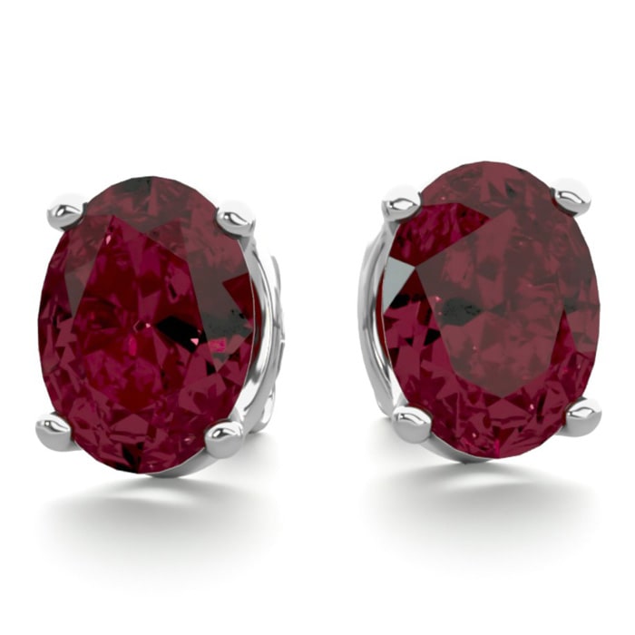 Garnet Earrings: Garnet Jewelry: 3 Carat Oval Shape Garnet Stud Earrings In Sterling Silver
