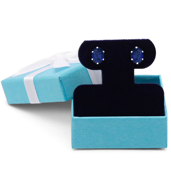 3 Carat Oval Shape Sapphire Stud Earrings In Sterling Silver