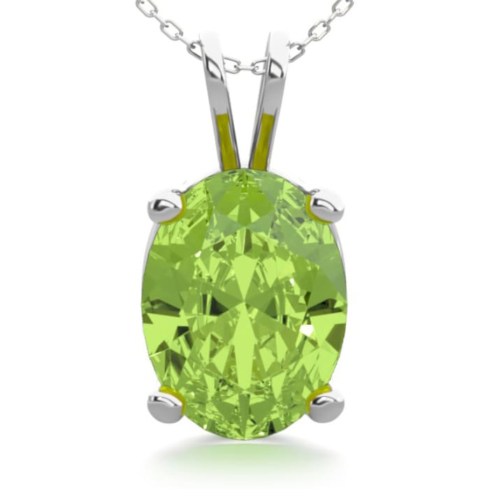 1 1/3 Carat Oval Shape Peridot Necklace In Sterling Silver, 18 Inches