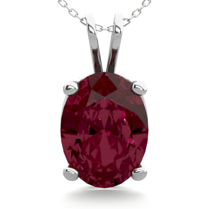 Garnet Necklace: Garnet Jewelry: 1 1/2 Carat Oval Shape Garnet Necklace In Sterling Silver, 18 Inches