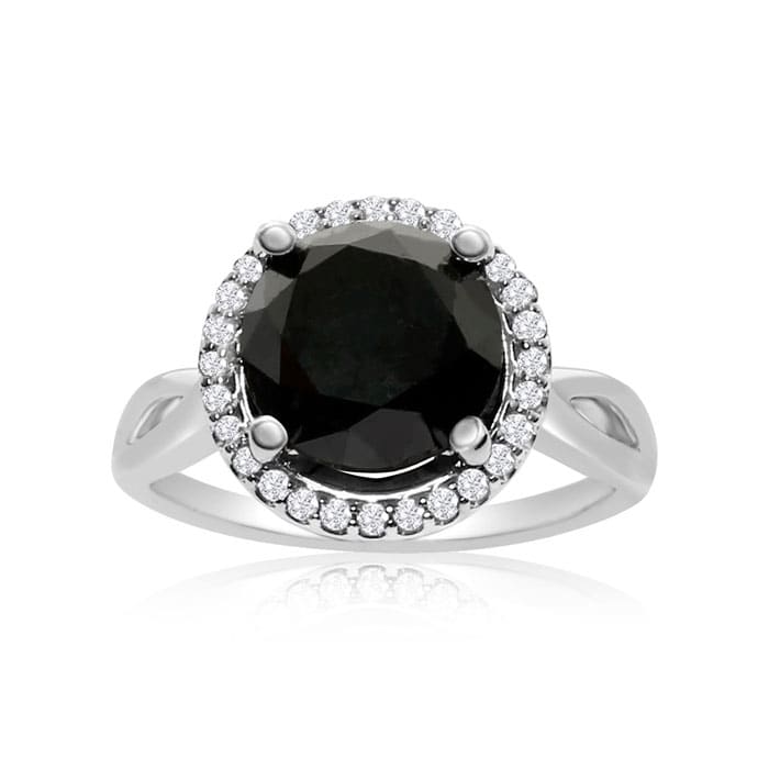 4 3/4 Carat Black and White Diamond Halo Ring In 14 Karat White Gold
