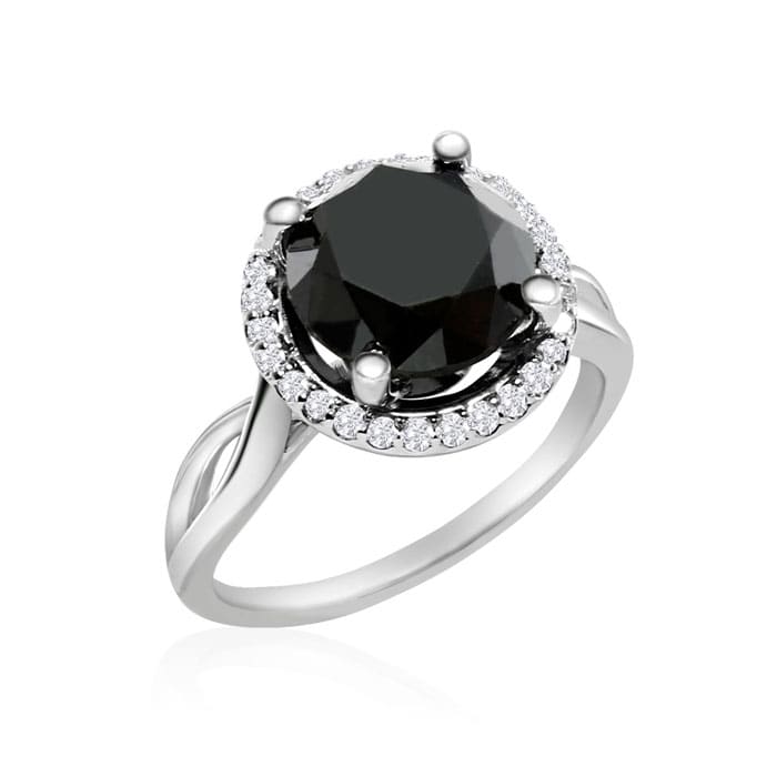 4 3/4 Carat Black and White Diamond Halo Ring In 14 Karat White Gold
