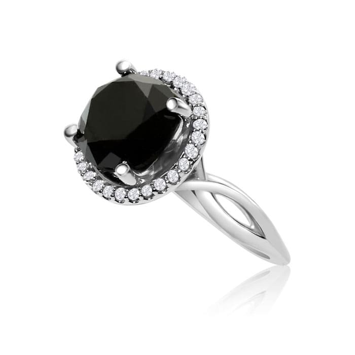 4 3/4 Carat Black and White Diamond Halo Ring In 14 Karat White Gold
