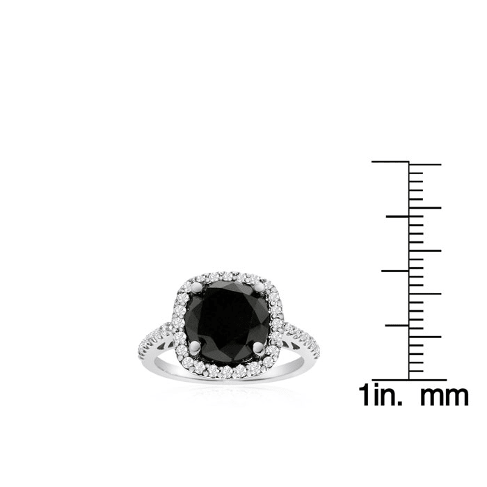 4 1/2 Carat Cushion Cut Black and White Diamond Halo Ring in 14k White Gold