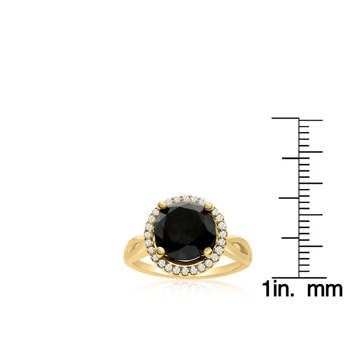 4 3/4 Carat Black and White Diamond Halo Ring In 14 Karat Yellow Gold