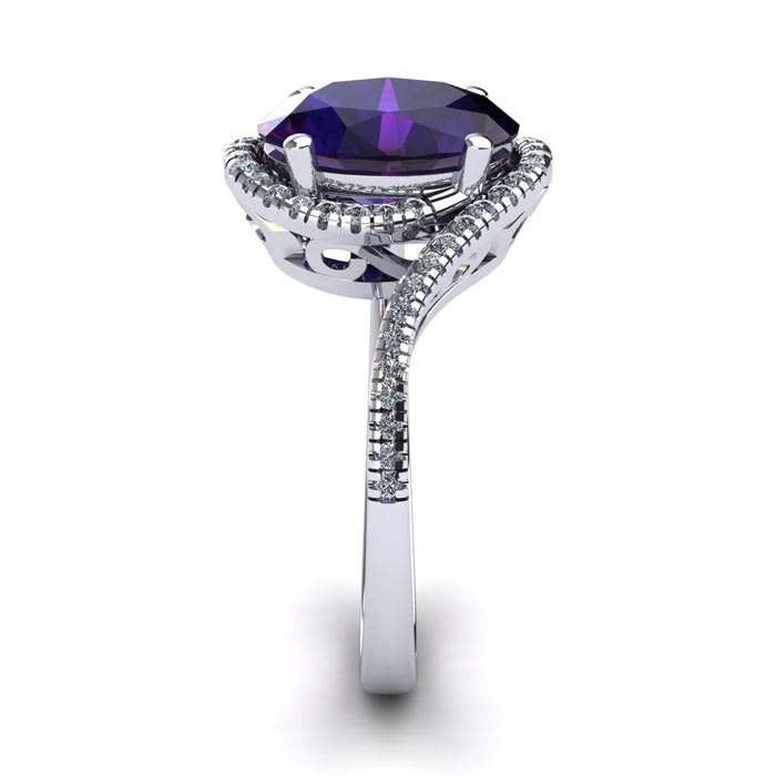 1 Carat Oval Shape Amethyst and Halo Diamond Ring In 14 Karat White Gold