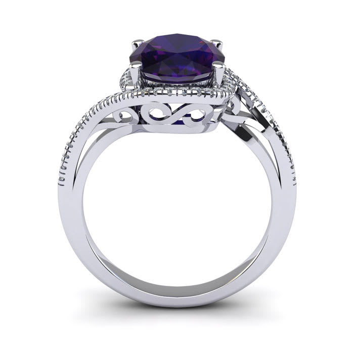 1 Carat Oval Shape Amethyst and Halo Diamond Ring In 14 Karat White Gold
