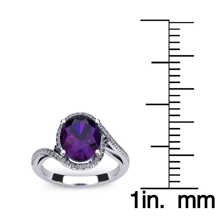 1 Carat Oval Shape Amethyst and Halo Diamond Ring In 14 Karat White Gold