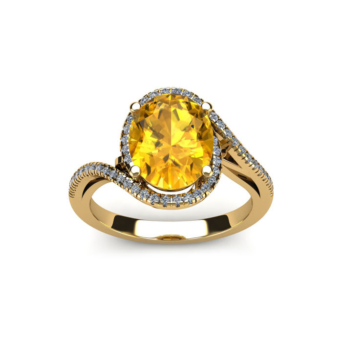 1 Carat Oval Shape Citrine and Halo Diamond Ring In 14 Karat Yellow Gold