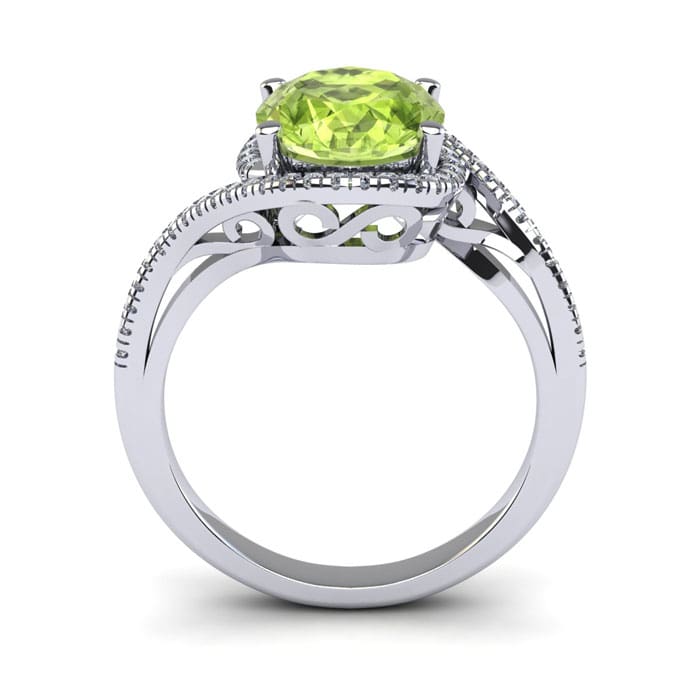 1 Carat Oval Shape Peridot and Halo Diamond Ring In 14 Karat White Gold