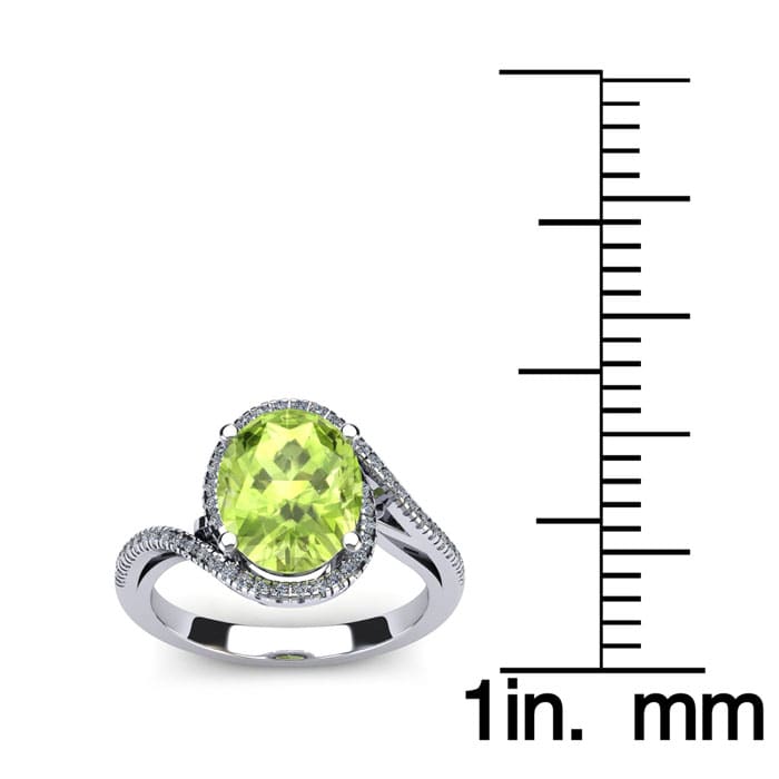 1 Carat Oval Shape Peridot and Halo Diamond Ring In 14 Karat White Gold
