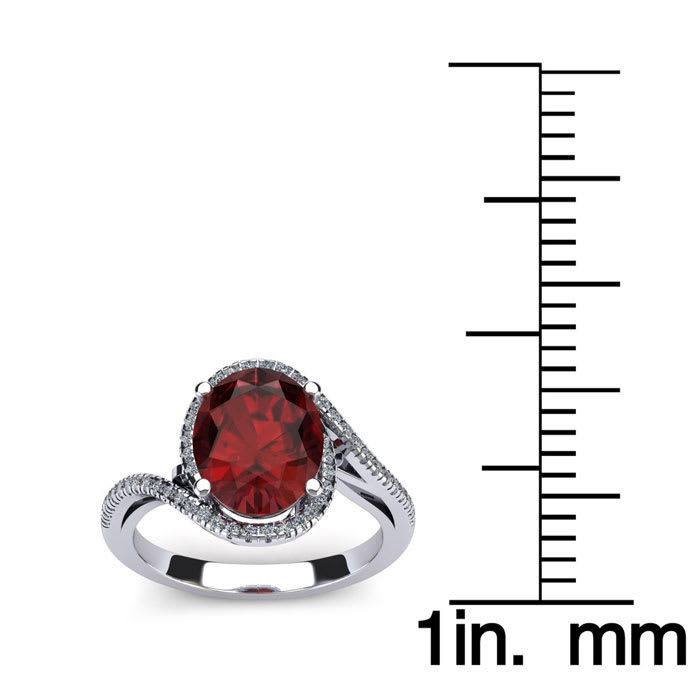 Garnet Ring: Garnet Jewelry: 1 1/4 Carat Oval Shape Garnet and Halo Diamond Ring In 14 Karat White Gold
