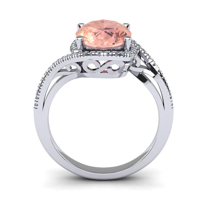 1 Carat Oval Shape Morganite and Halo Diamond Ring In 14 Karat White Gold