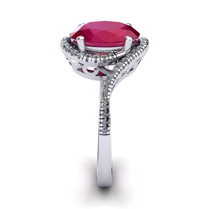 1 1/4 Carat Oval Shape Ruby and Halo Diamond Ring In 14 Karat White Gold