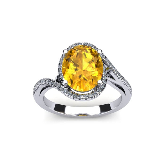 1 1/3 Carat Oval Shape Citrine and Halo Diamond Ring In 14 Karat White Gold