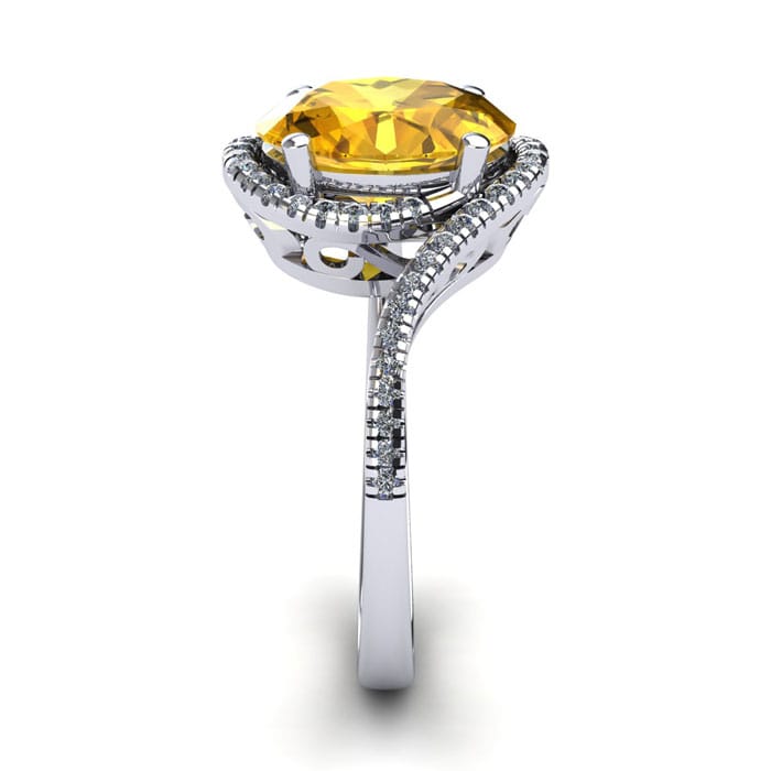 1 1/3 Carat Oval Shape Citrine and Halo Diamond Ring In 14 Karat White Gold