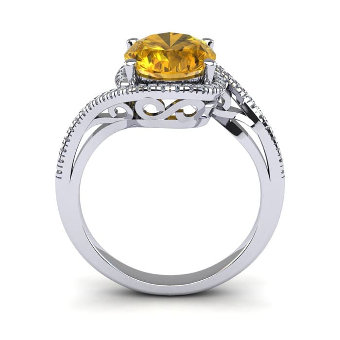 1 1/3 Carat Oval Shape Citrine and Halo Diamond Ring In 14 Karat White Gold