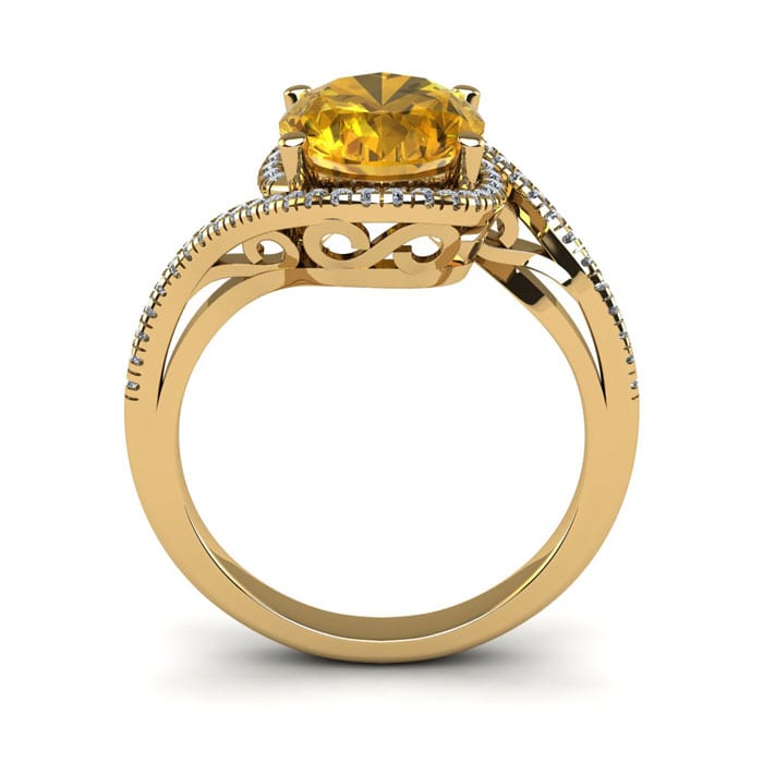 1 1/3 Carat Oval Shape Citrine and Halo Diamond Ring In 14 Karat Yellow Gold