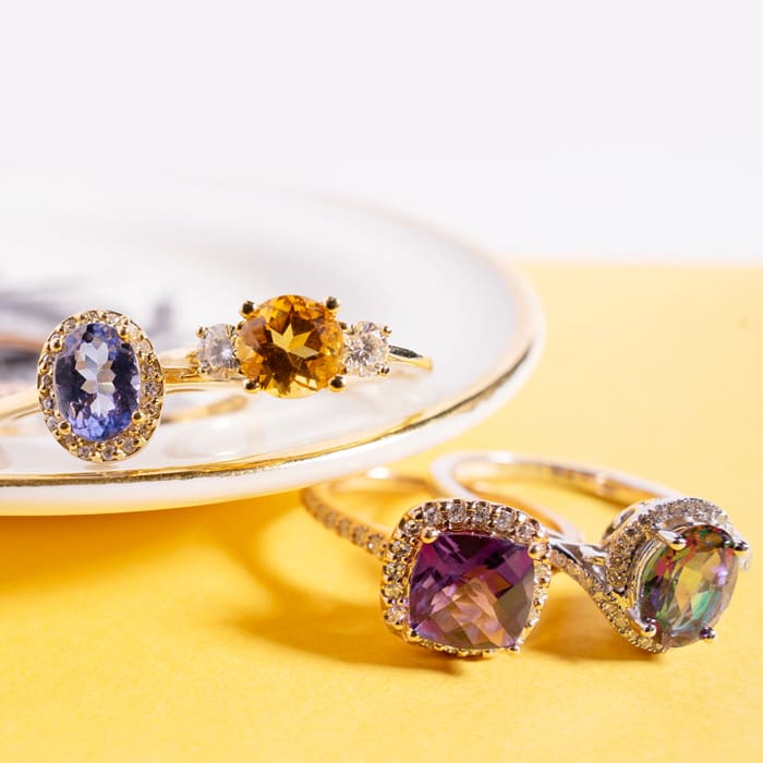 1-1/3 Carat Oval Shape Mystic Topaz Ring With Swirling Diamond Halo In 14 Karat White Gold