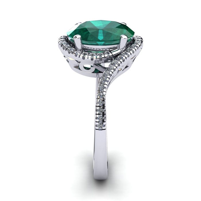 1 1/3 Carat Oval Shape Emerald and Halo Diamond Ring In 14 Karat White Gold