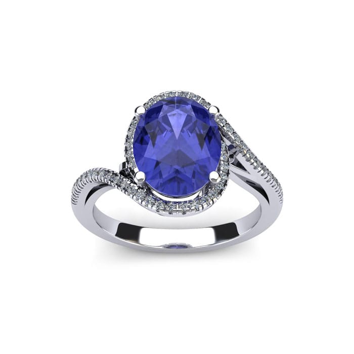 1 1/2 Carat Oval Shape Tanzanite and Halo Diamond Ring In 14 Karat White Gold