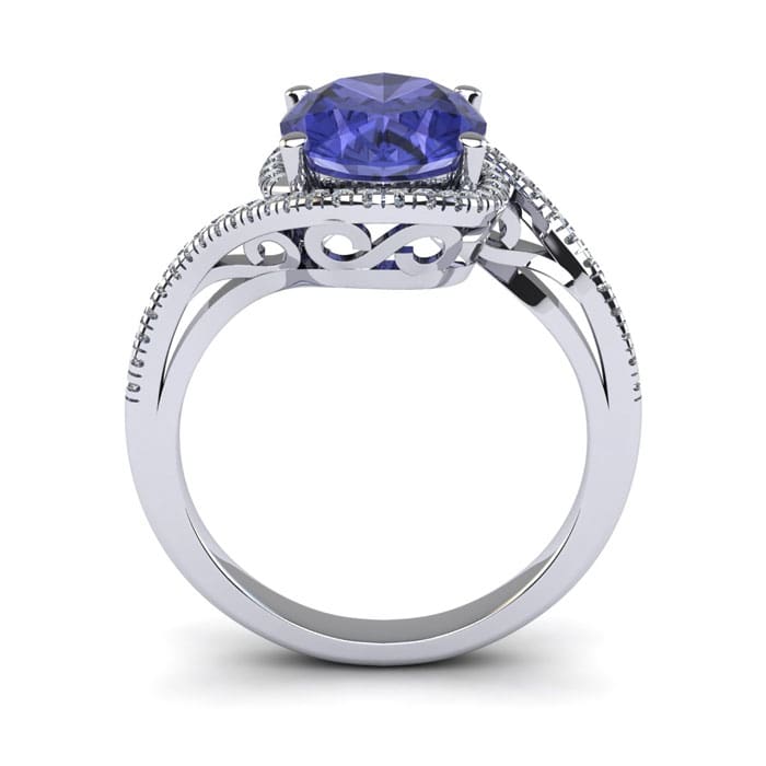 1 1/2 Carat Oval Shape Tanzanite and Halo Diamond Ring In 14 Karat White Gold