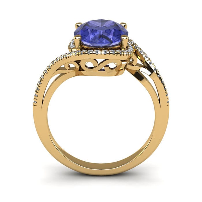 1 1/2 Carat Oval Shape Tanzanite and Halo Diamond Ring In 14 Karat Yellow Gold