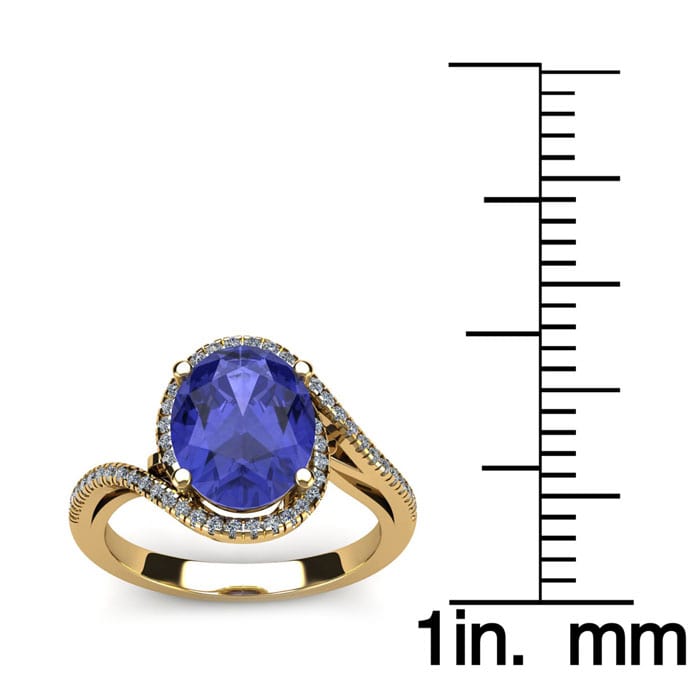 1 1/2 Carat Oval Shape Tanzanite and Halo Diamond Ring In 14 Karat Yellow Gold
