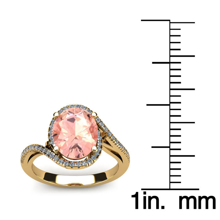 1-1/3 Carat Oval Shape Morganite and Halo Diamond Ring In 14 Karat Yellow Gold