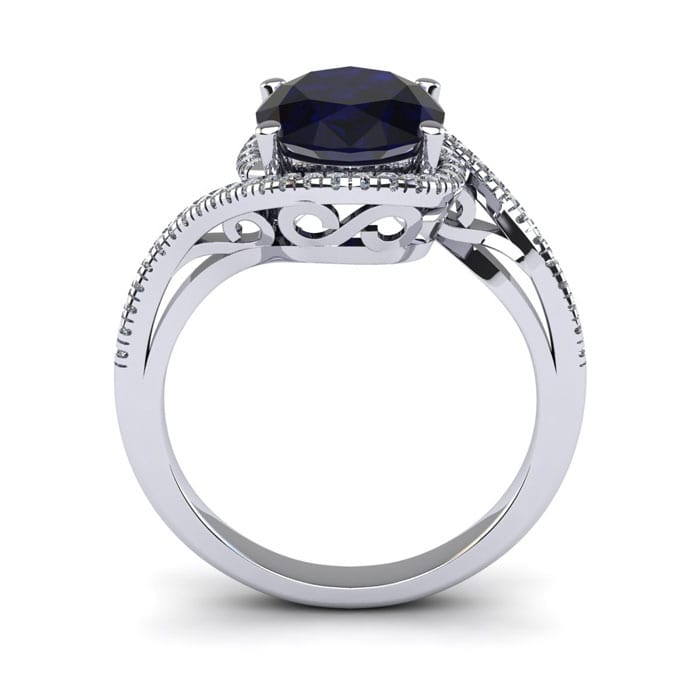 1 3/4 Carat Oval Shape Sapphire and Halo Diamond Ring In 14 Karat White Gold