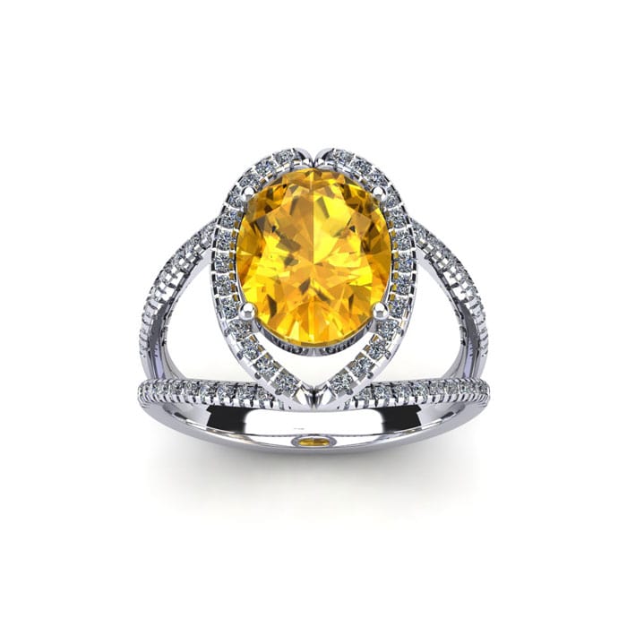 1 1/2 Carat Oval Shape Citrine and Halo Diamond Ring In 14 Karat White Gold