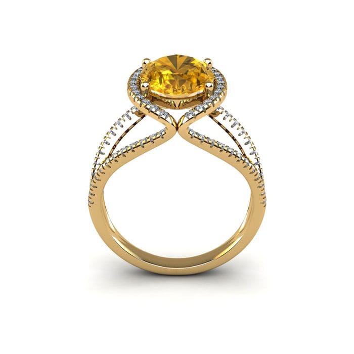 1 1/2 Carat Oval Shape Citrine and Halo Diamond Ring In 14 Karat Yellow Gold