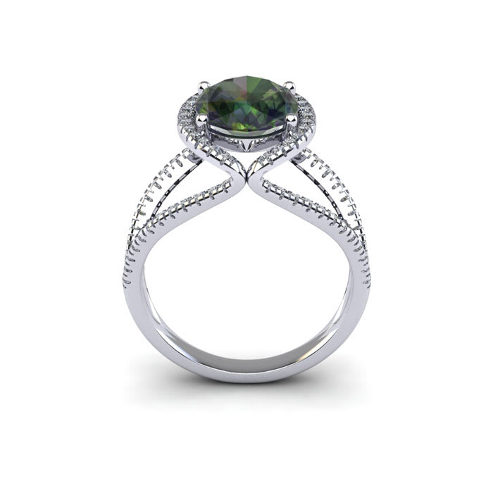 1-1/2 Carat Oval Shape Mystic Topaz Ring With Fancy Diamond Halo In 14 Karat White Gold