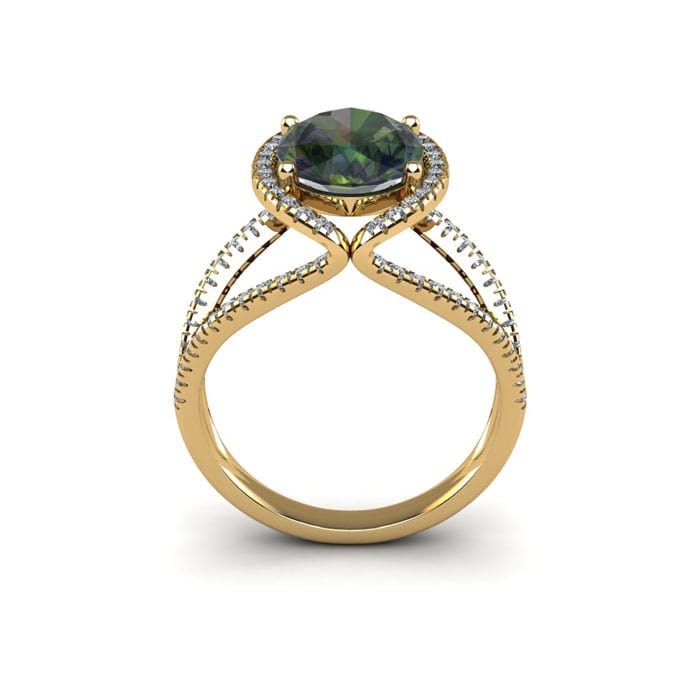 1-1/2 Carat Oval Shape Mystic Topaz Ring With Fancy Diamond Halo In 14 Karat Yellow Gold