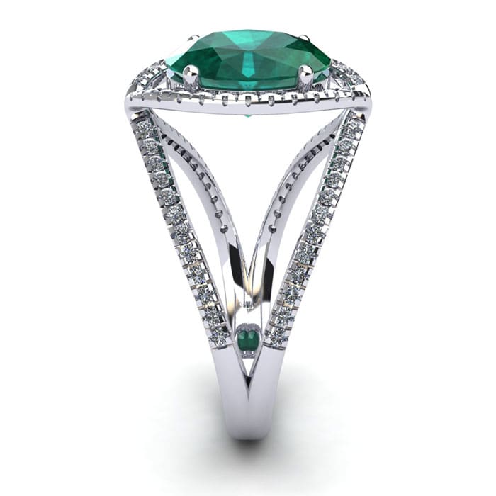 1 1/2 Carat Oval Shape Emerald and Halo Diamond Ring In 14 Karat White Gold
