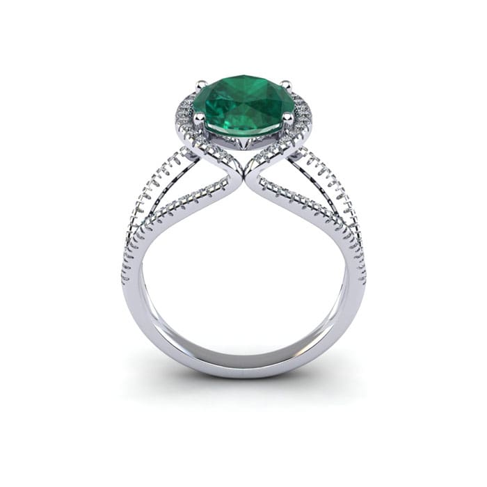 1 1/2 Carat Oval Shape Emerald and Halo Diamond Ring In 14 Karat White Gold
