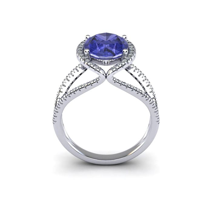 1 3/4 Carat Oval Shape Tanzanite and Halo Diamond Ring In 14 Karat White Gold
